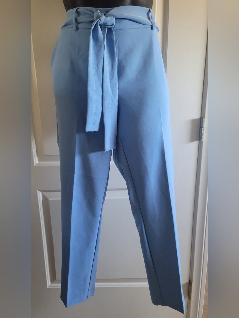 Straight-Leg Tie-Waist Pants in Light Blue - Picture 1 of 6